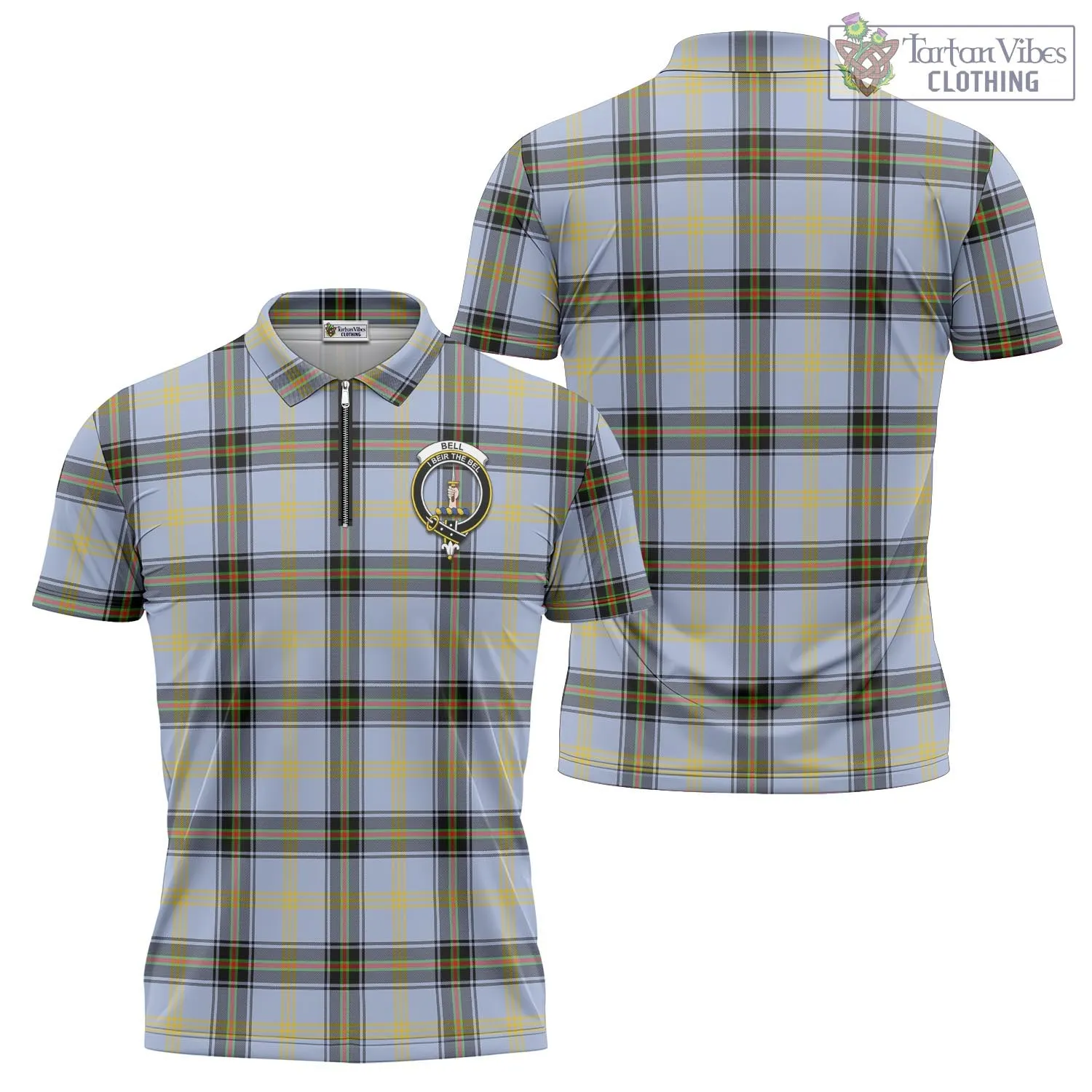 Bell Tartan Zipper Polo Shirt with Family Crest