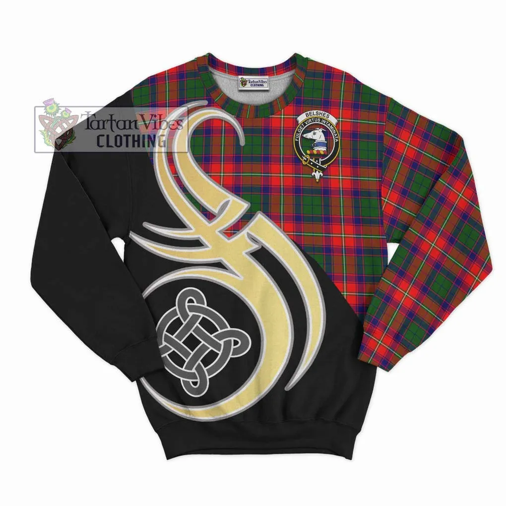 Belshes Tartan Sweatshirt with Family Crest and Celtic Symbol Style