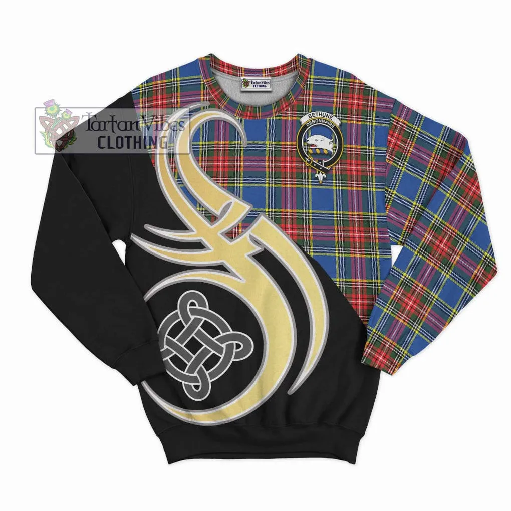 Bethune Tartan Sweatshirt with Family Crest and Celtic Symbol Style