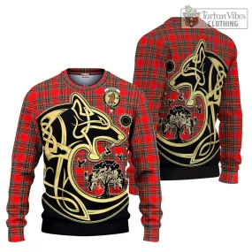 Binning Tartan Ugly Sweater with Family Crest Celtic Wolf Style