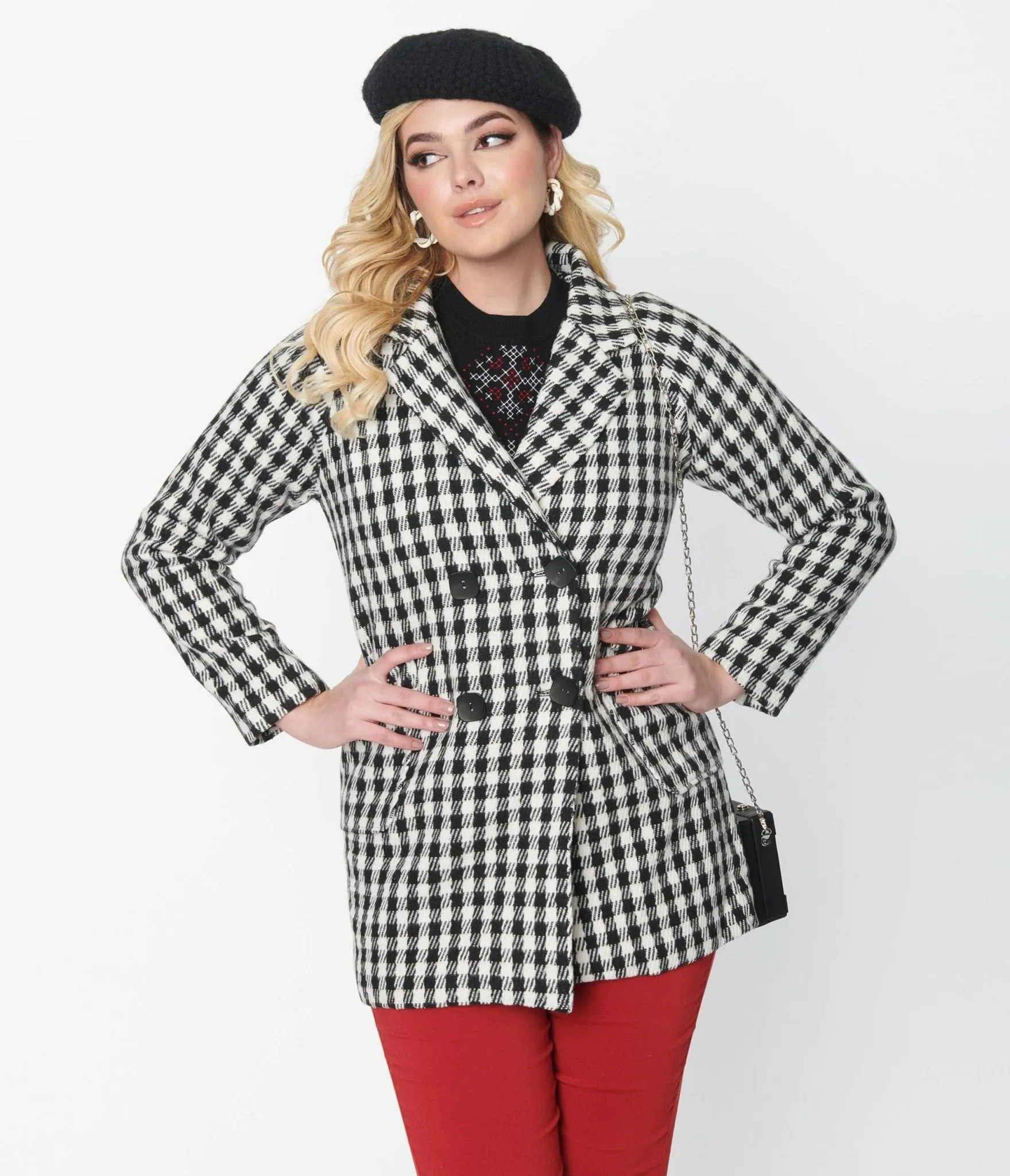 Black & White Gingham Peacoat