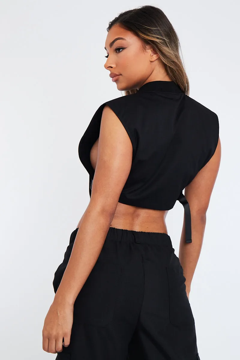 Black Cropped Utility Vest - Reba