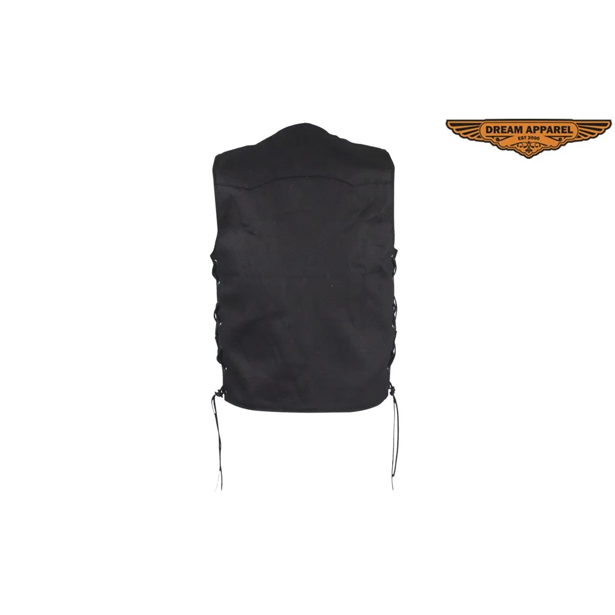 Black Denim Vest with Leather Side Laces