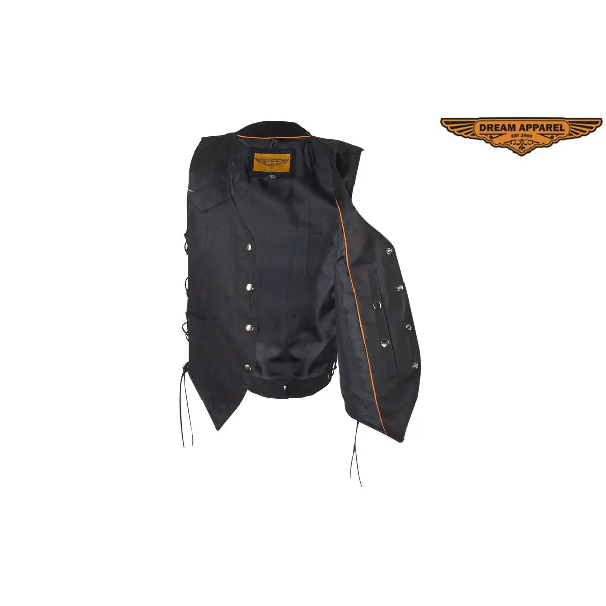 Black Denim Vest with Leather Side Laces