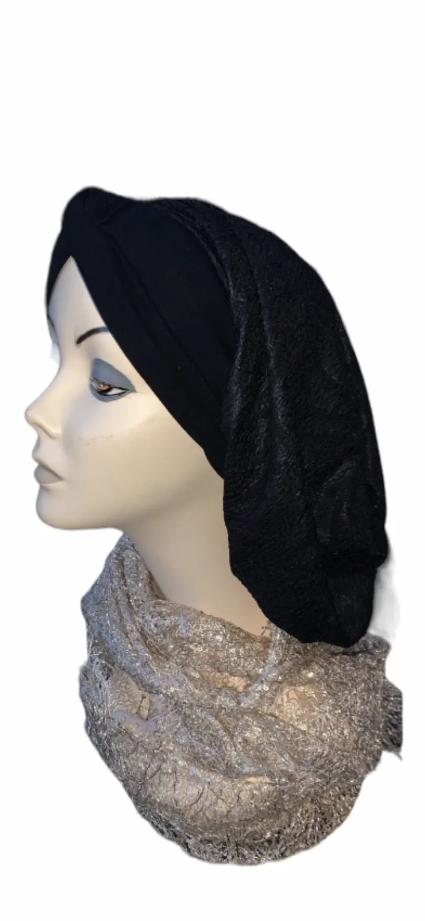 Black Design on Black Fabric  Turban Snood Hijab | Premium Head Scarf | Made in USA by Uptown Girl Headwear