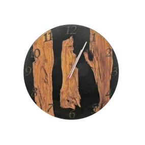 Black Frosted Resin Epoxy Wall Clock Live Edge Olive Wood - 20 Inches