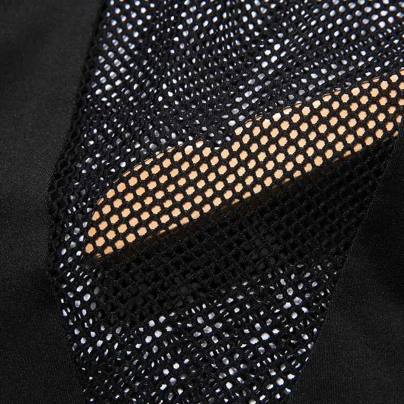 Black Mesh Patchwork Turtleneck Bodysuit