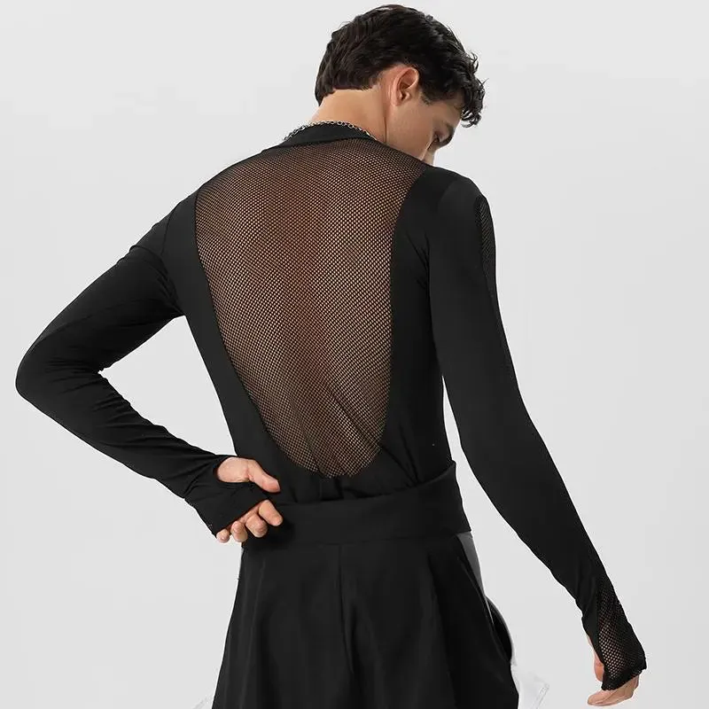 Black Mesh Patchwork Turtleneck Bodysuit