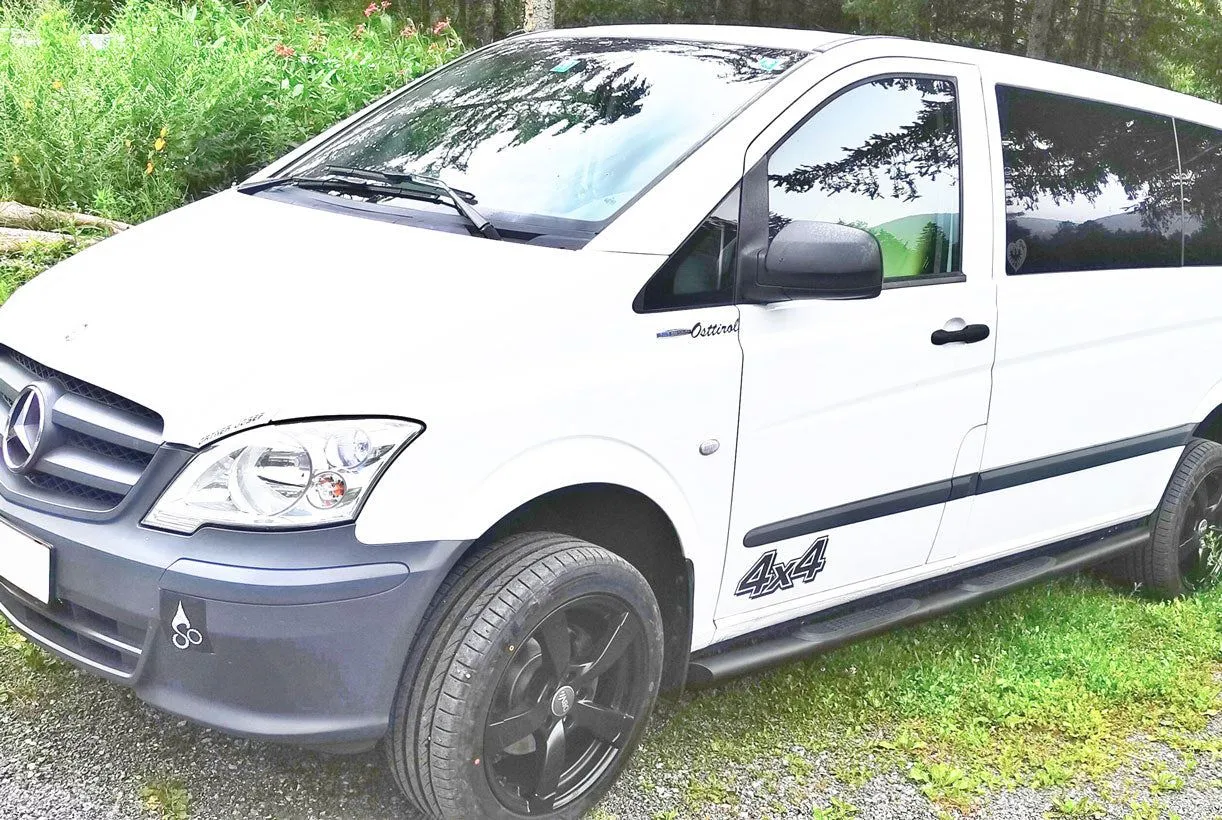 Black Powder Coated Side Bars with Step Pads for Mercedes Vito/Viano 04-14 SWB&LWB