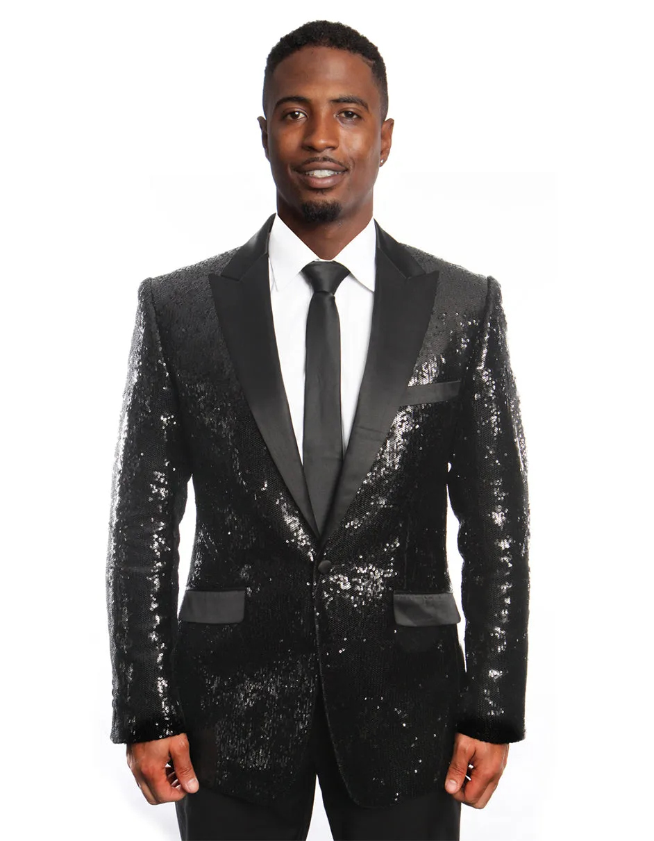 Black Sequin Tuxedo Blazer