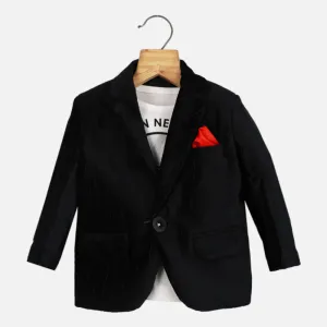 Black Velvet Blazer With White Printed T-Shirt