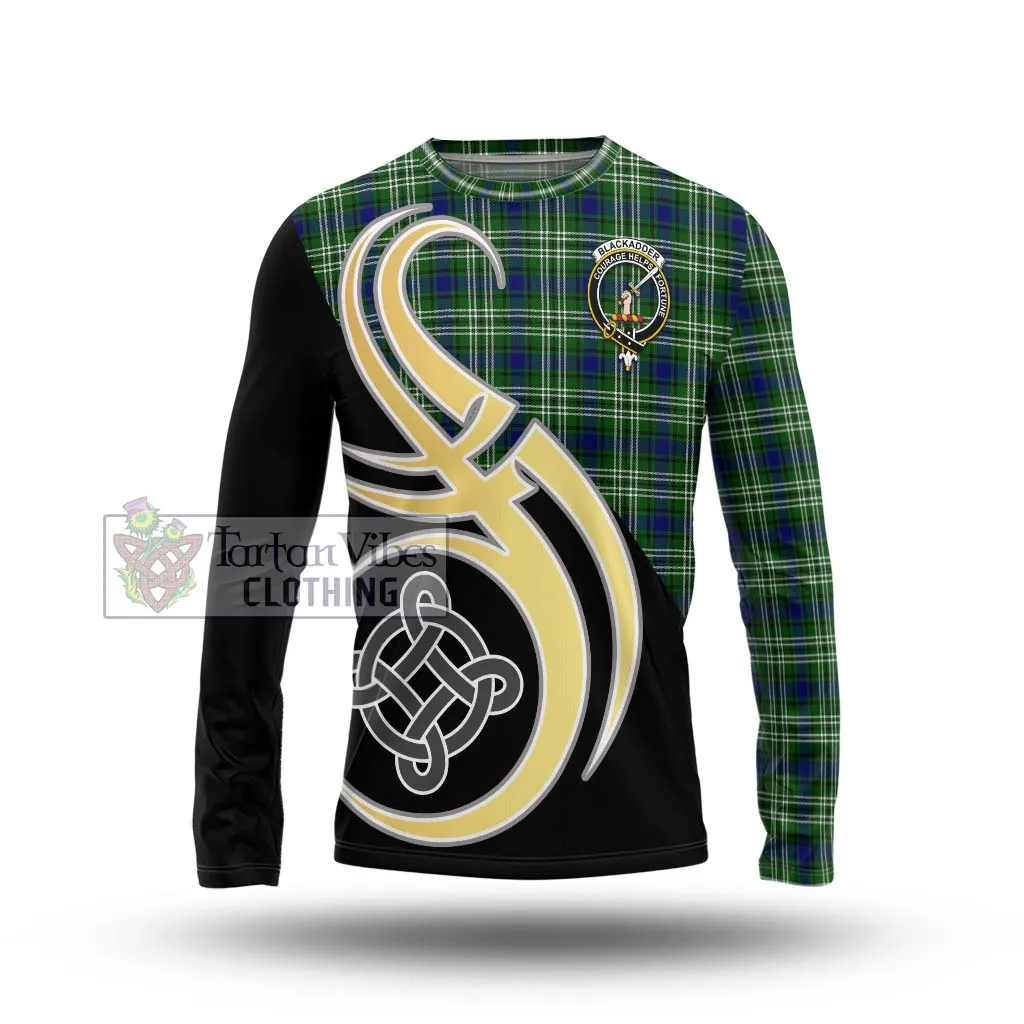 Blackadder Tartan Long Sleeve T-Shirt with Family Crest and Celtic Symbol Style