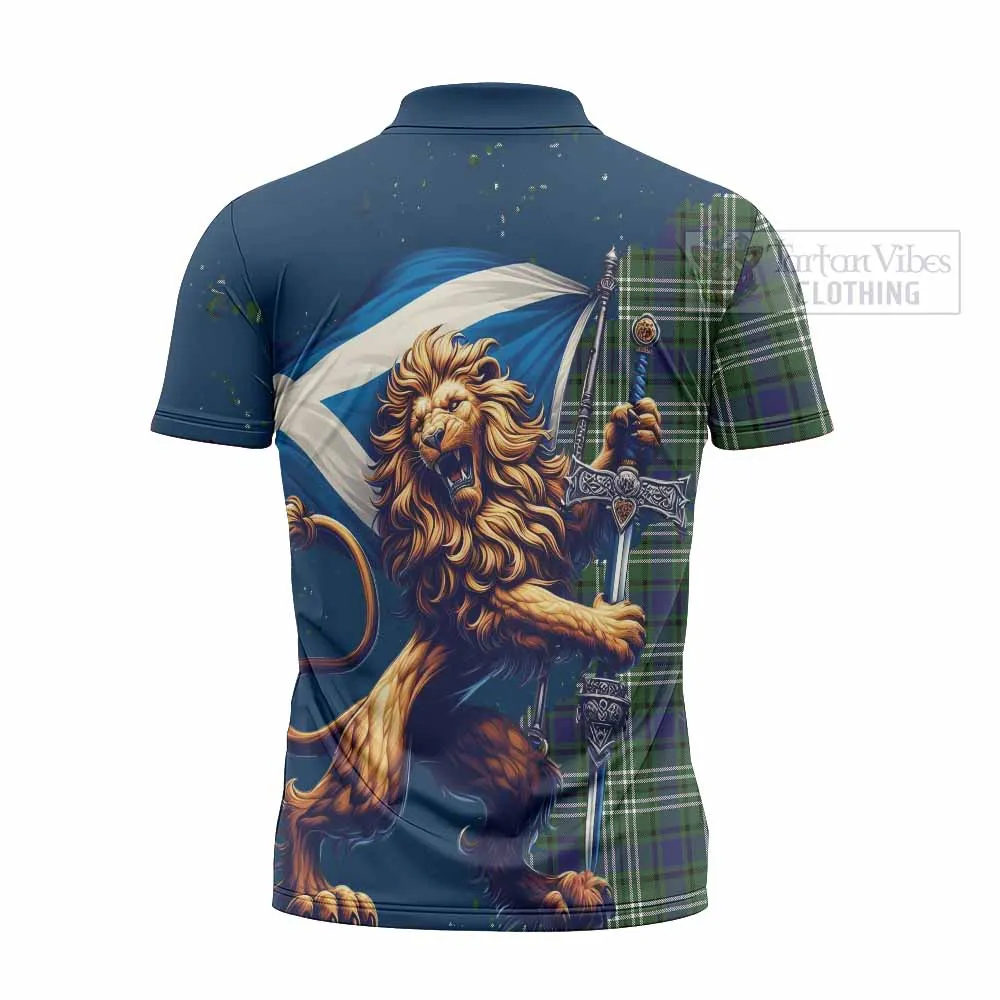 Blyth Tartan Family Crest Zipper Polo Shirt with Scottish Majestic Lion