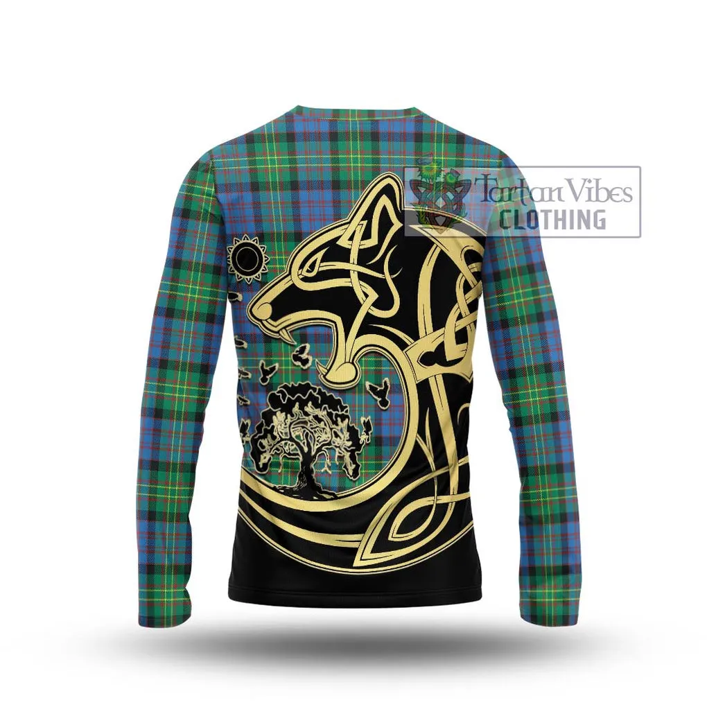 Bowie Ancient Tartan Long Sleeve T-Shirt with Family Crest Celtic Wolf Style