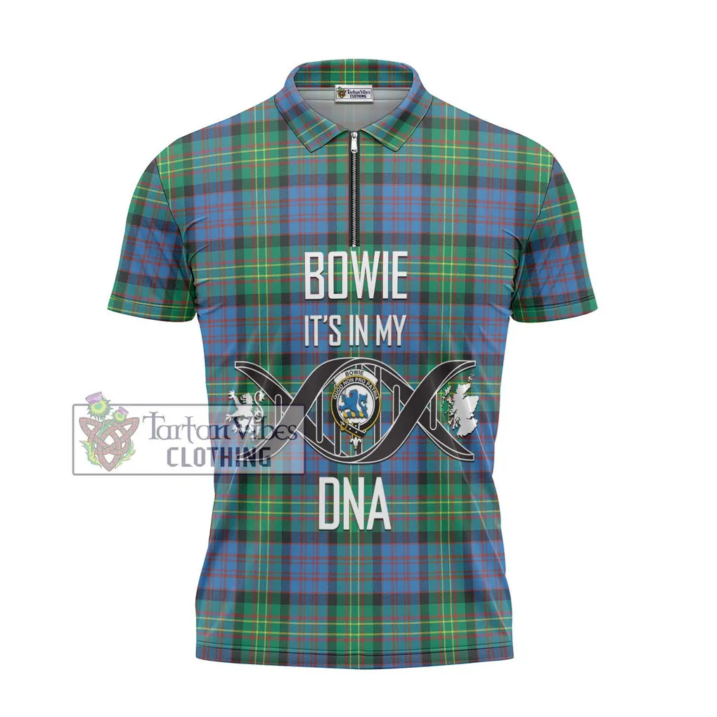 Bowie Ancient Tartan Zipper Polo Shirt with Family Crest DNA In Me Style