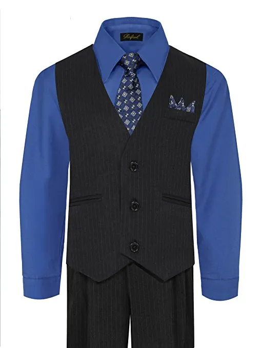 Boys Vest Pants Pinstriped 5 Piece Set With Shirt And Tie - Royal Blue