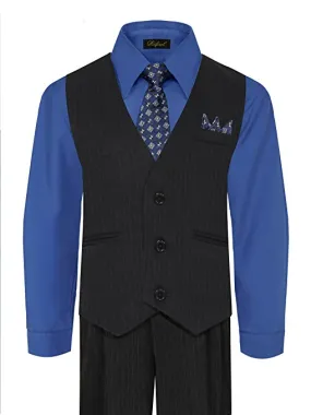 Boys Vest Pants Pinstriped 5 Piece Set With Shirt And Tie - Royal Blue