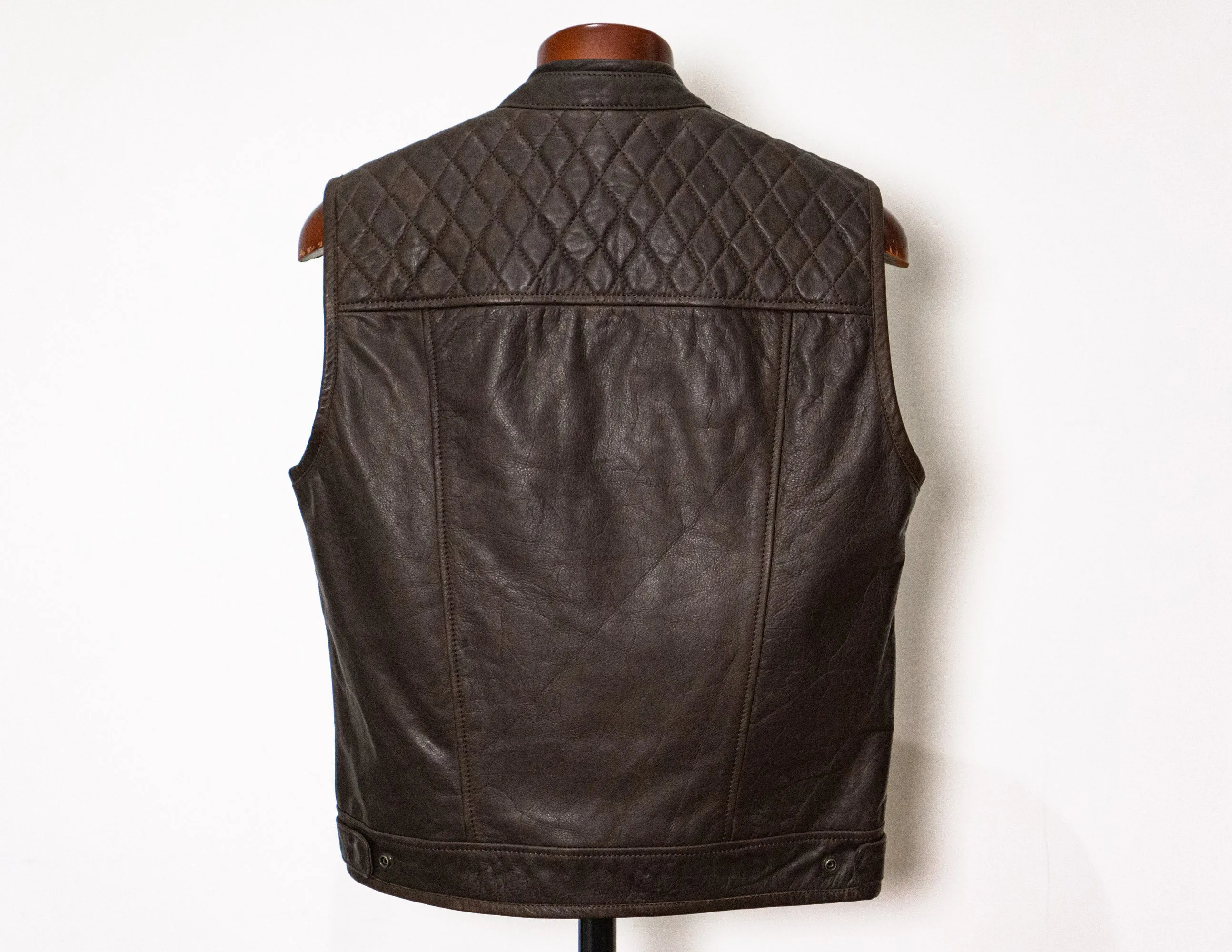 Brown Leather Vest, Motorcycle Vest Diamond Stitched | HandCrafted