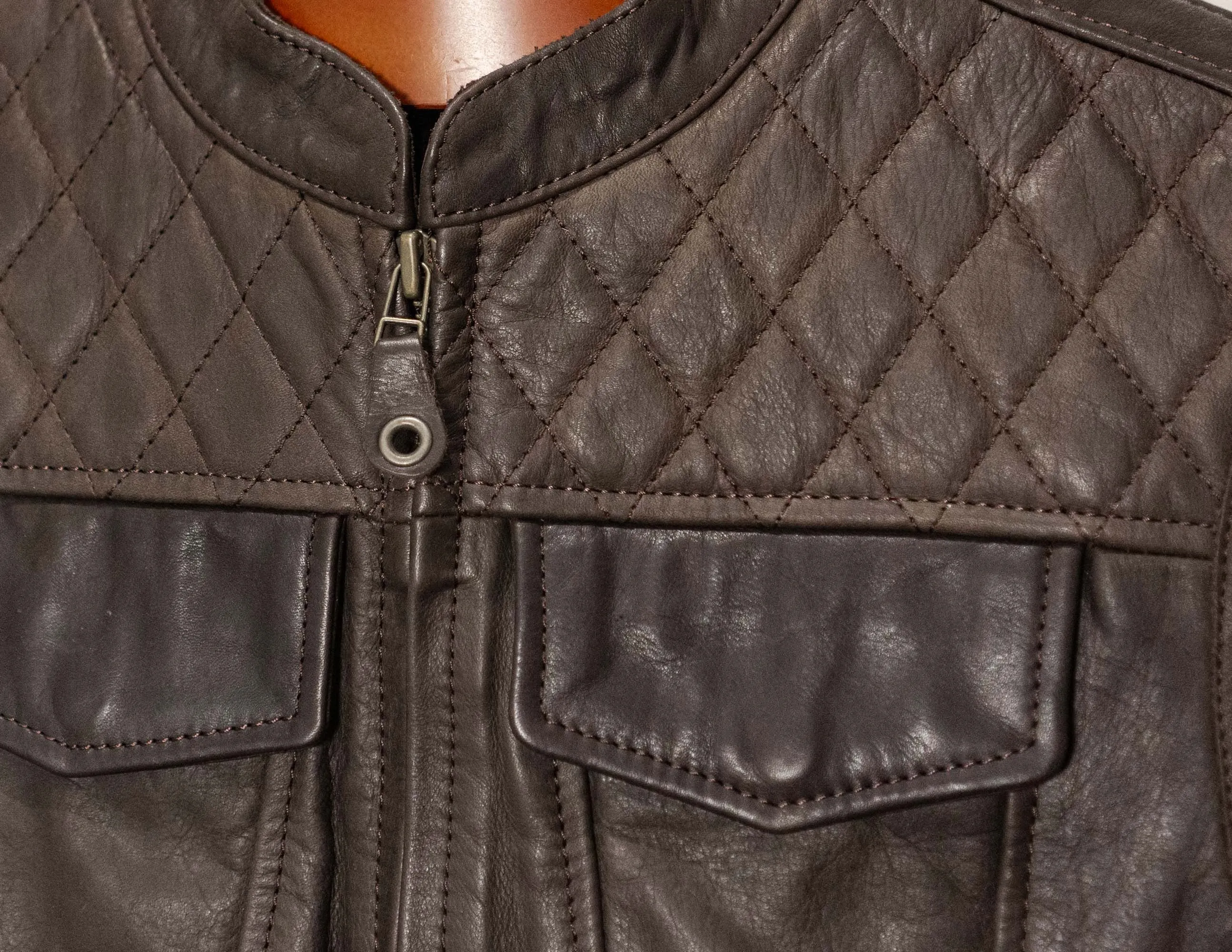 Brown Leather Vest, Motorcycle Vest Diamond Stitched | HandCrafted