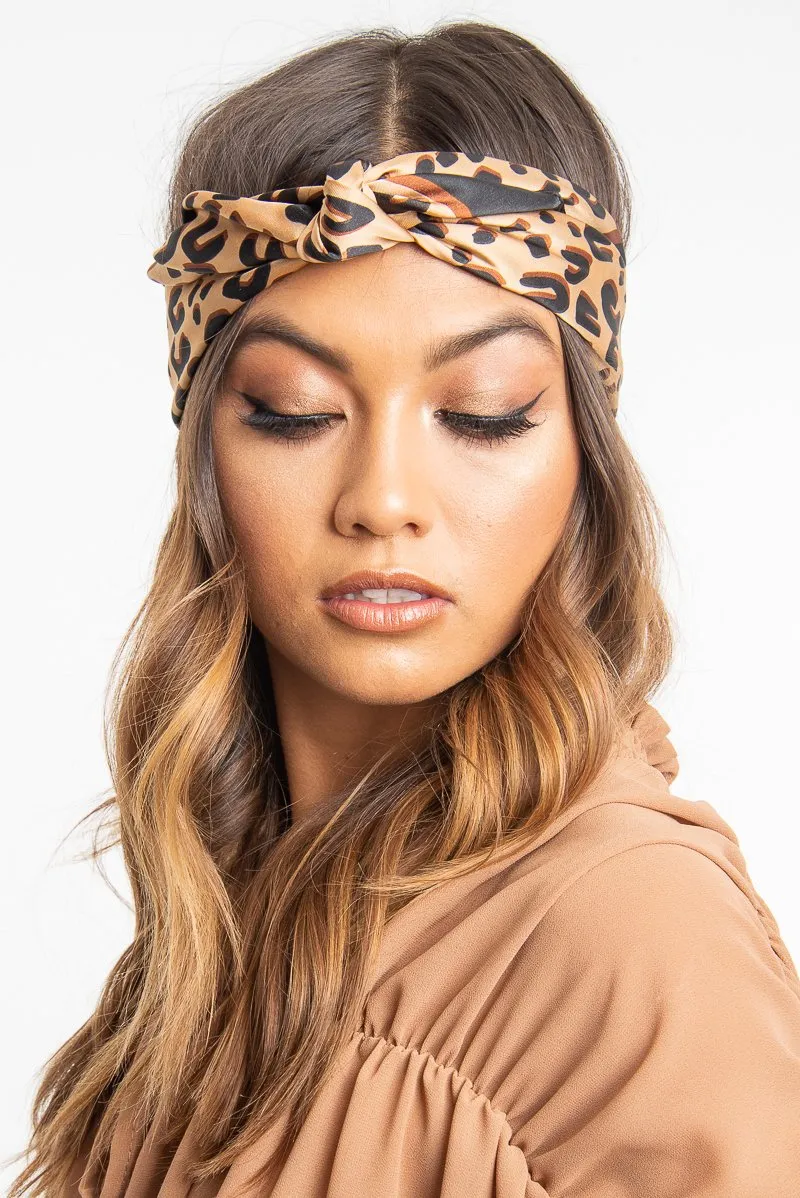 Brown Leopard Print Head Scarf - Aivah