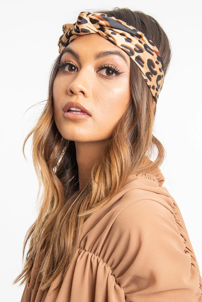 Brown Leopard Print Head Scarf - Aivah