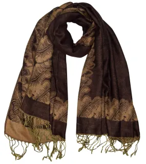 Brown Peach Couture Women's Ravishing Reversible Jacquard Paisley Shawl Wrap Pashmina