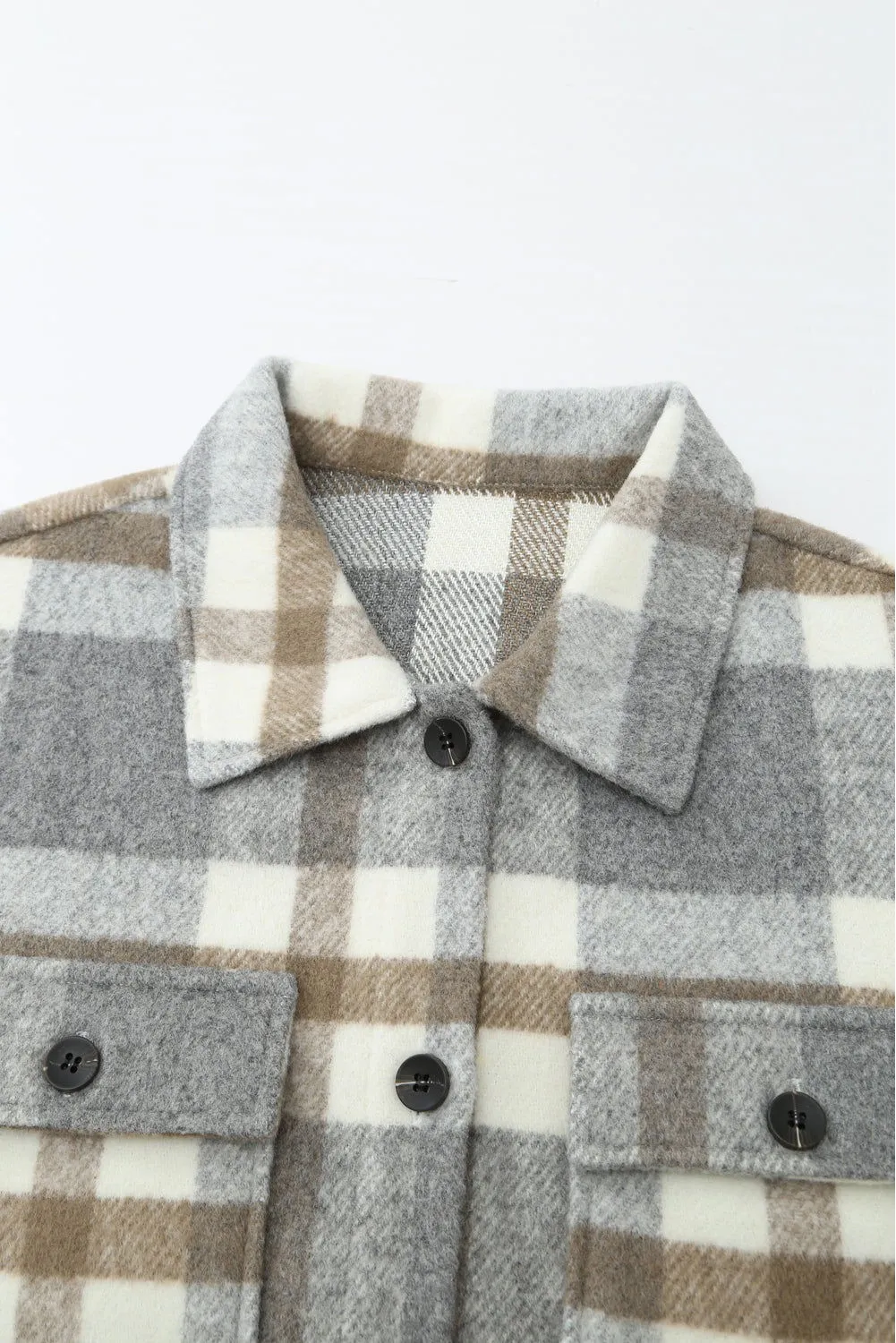 Brown Plaid Print Casual Pocket Shacket