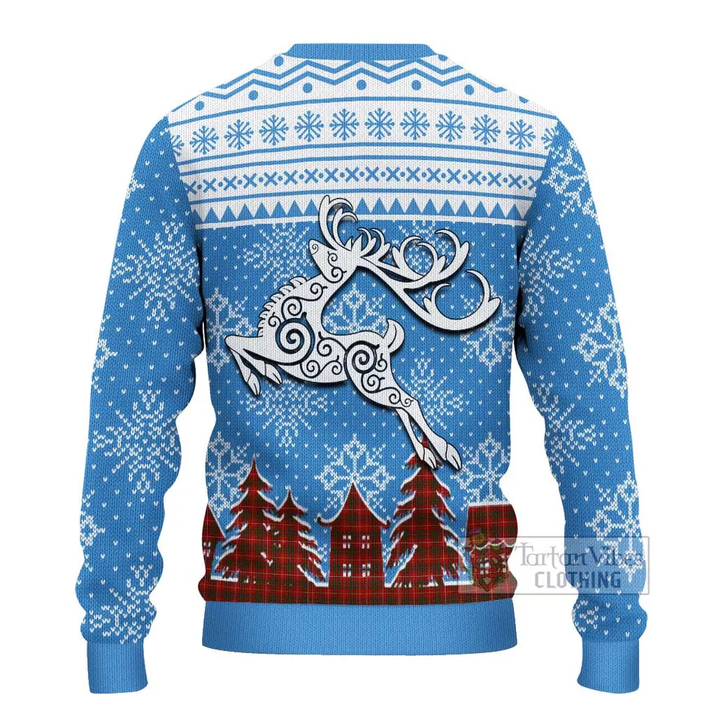 Bruce Clan Christmas Ugly Sweater with Tartan and Celtic Reindeer Style