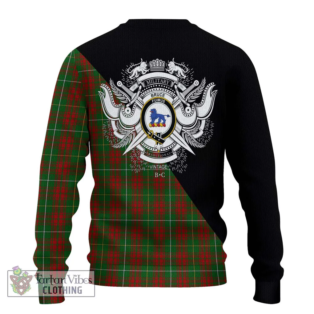 Bruce Hunting Tartan Ugly Sweater with Family Crest and Military Logo Style