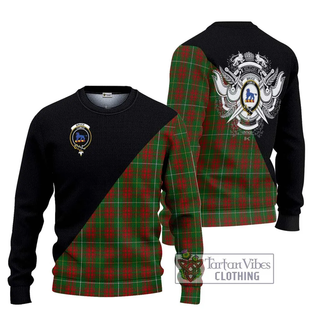 Bruce Hunting Tartan Ugly Sweater with Family Crest and Military Logo Style