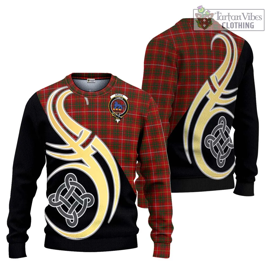 Bruce Tartan Ugly Sweater with Family Crest and Celtic Symbol Style