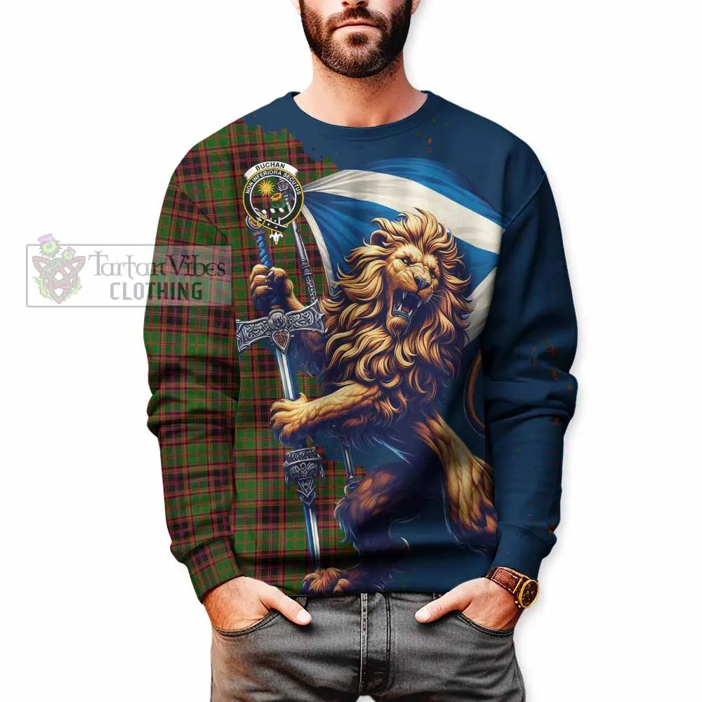 Buchan Tartan Family Crest Sweatshirt with Scottish Majestic Lion