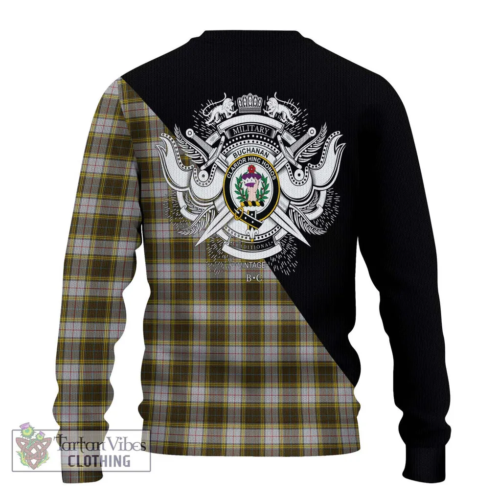 Buchanan Dress Tartan Ugly Sweater with Family Crest and Military Logo Style