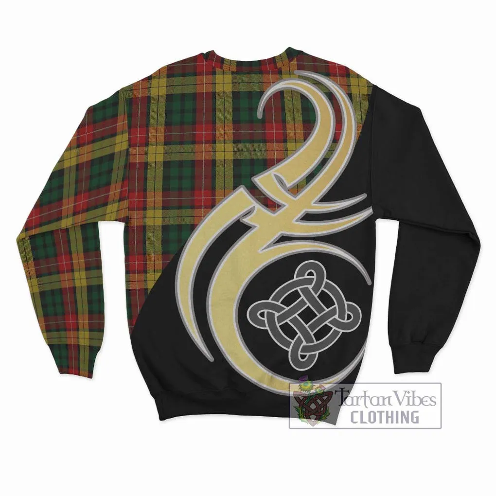 Buchanan Tartan Sweatshirt with Family Crest and Celtic Symbol Style