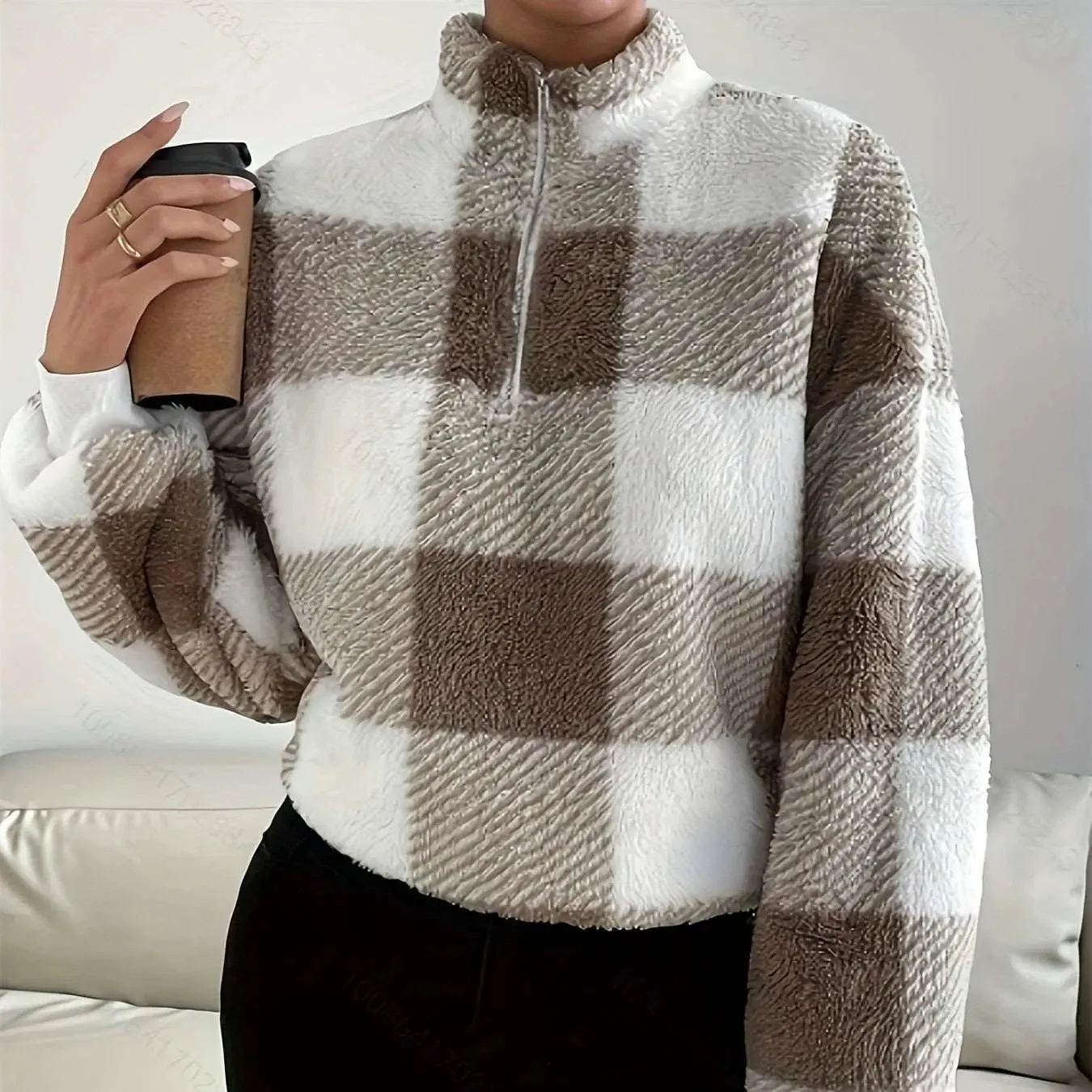 Buffalo Plaid Off-Shoulder Sweater