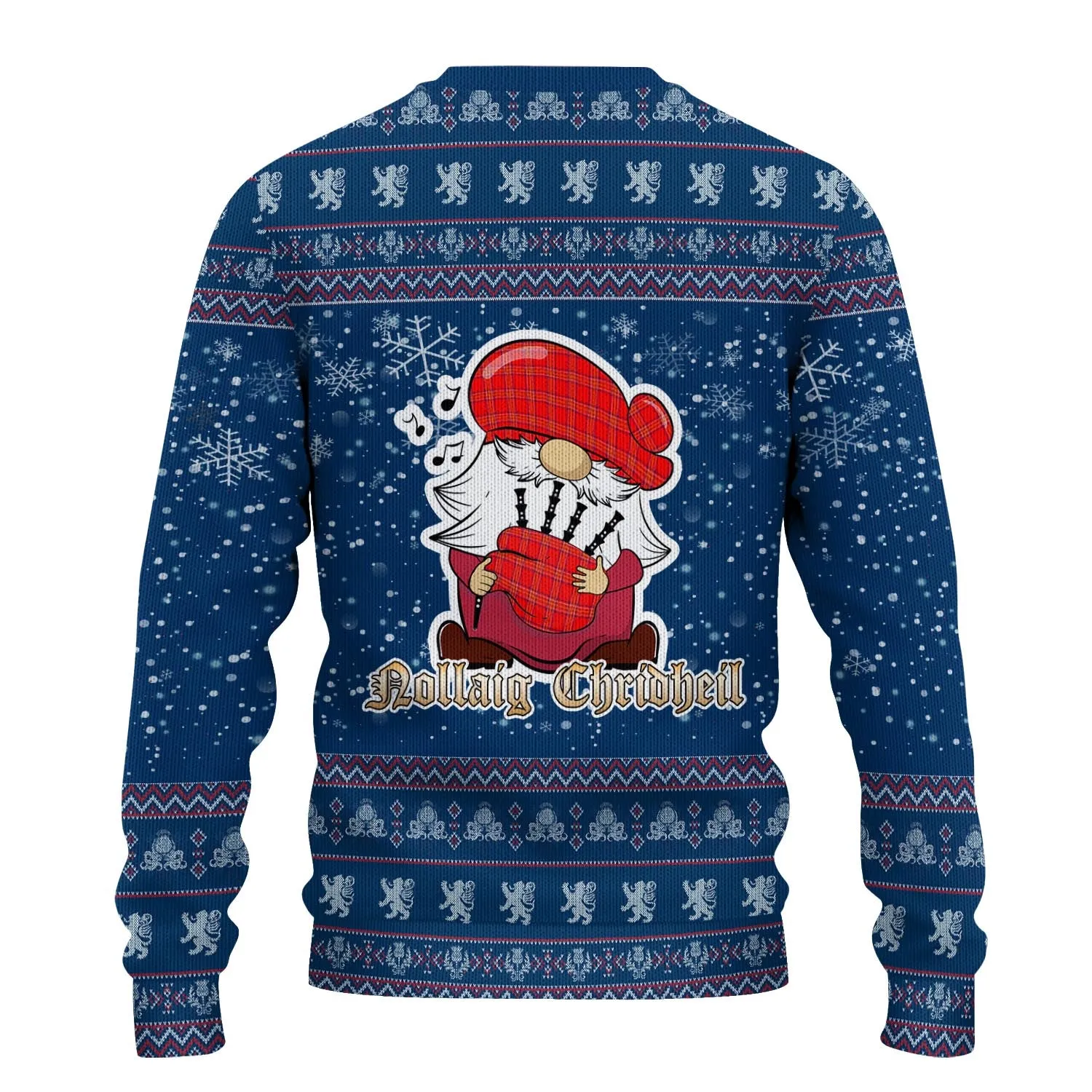 Burnett Modern Clan Christmas Family Ugly Sweater with Funny Gnome Playing Bagpipes