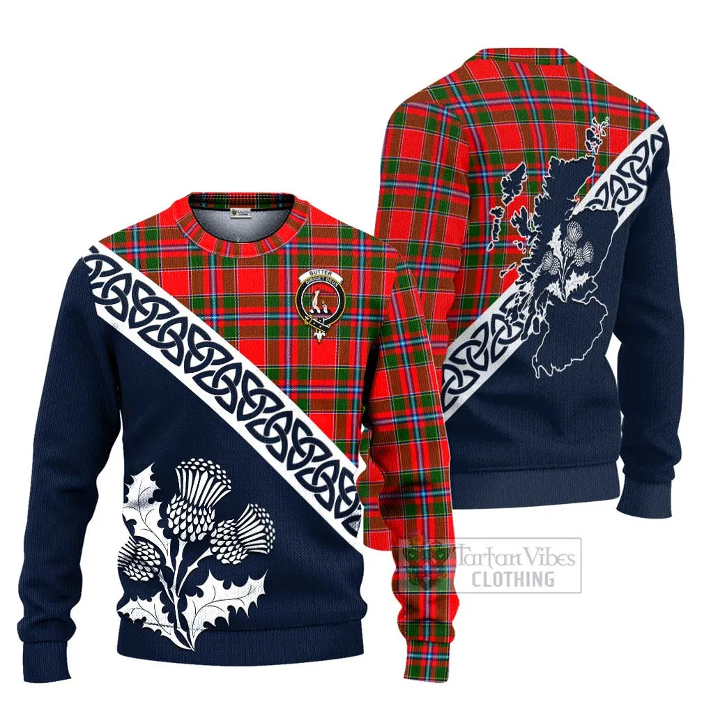 Butter Tartan Ugly Sweater Featuring Thistle and Scotland Map