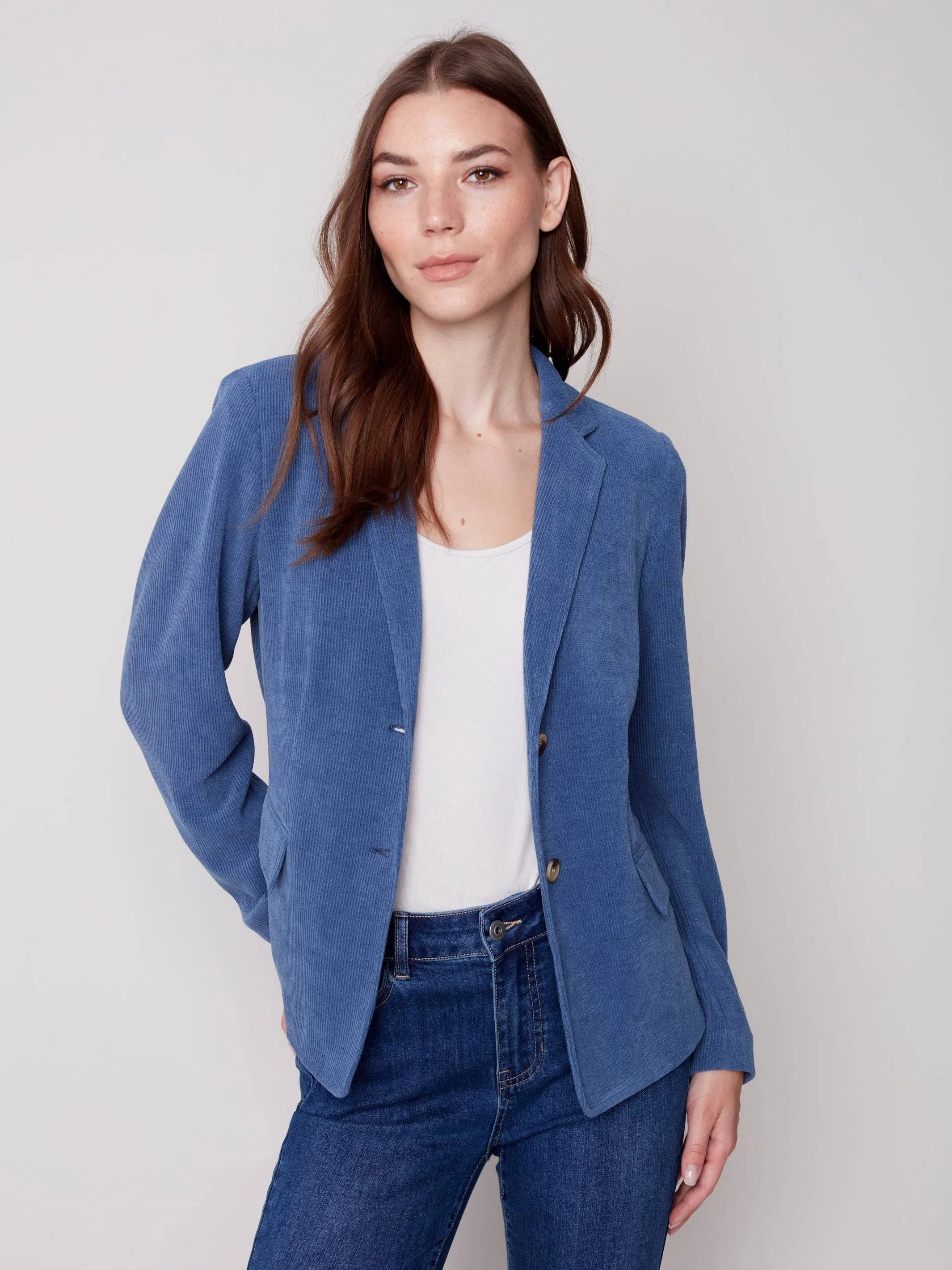 Buttoned-front Corduroy Blazer