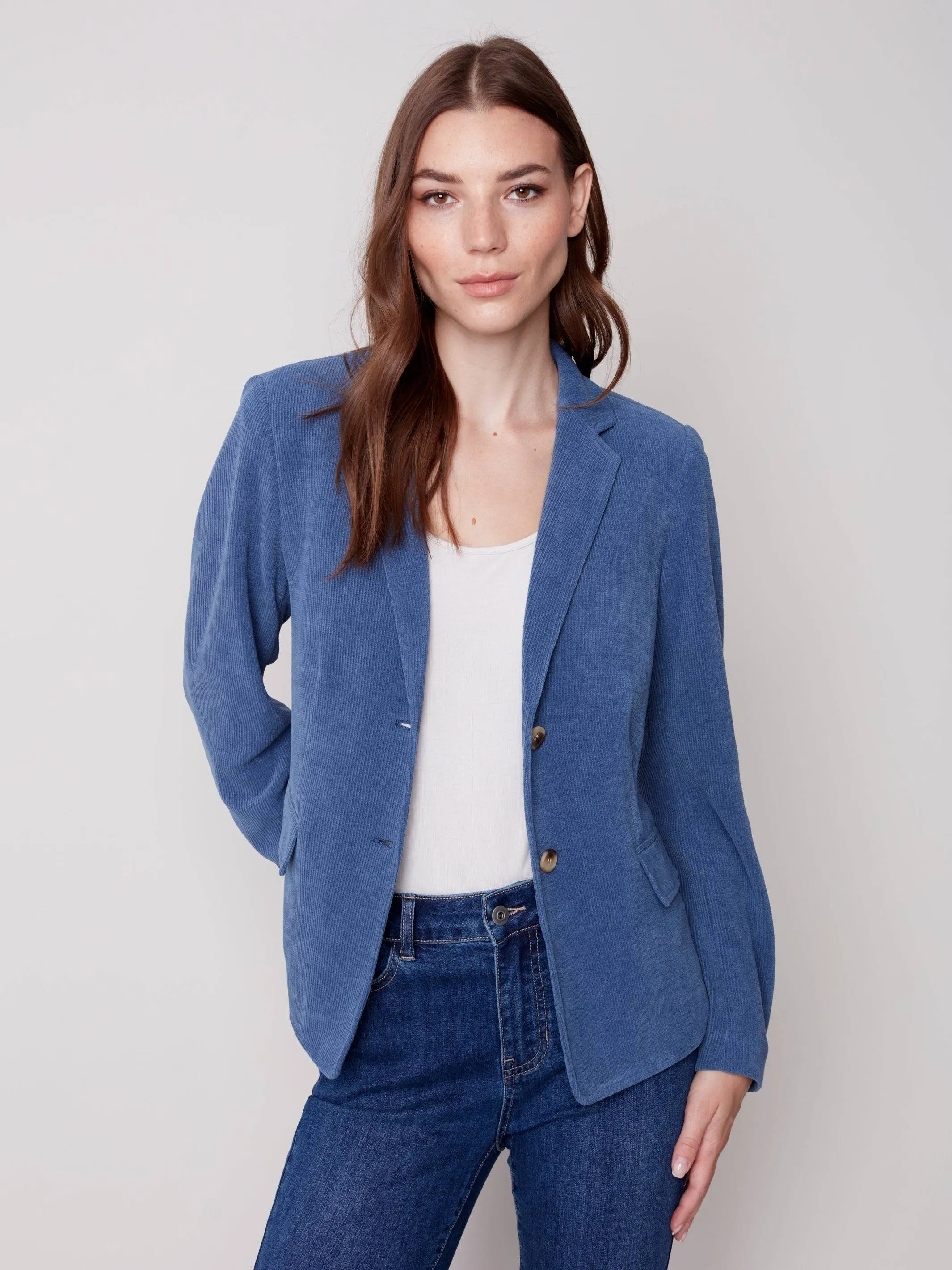 Buttoned-front Corduroy Blazer