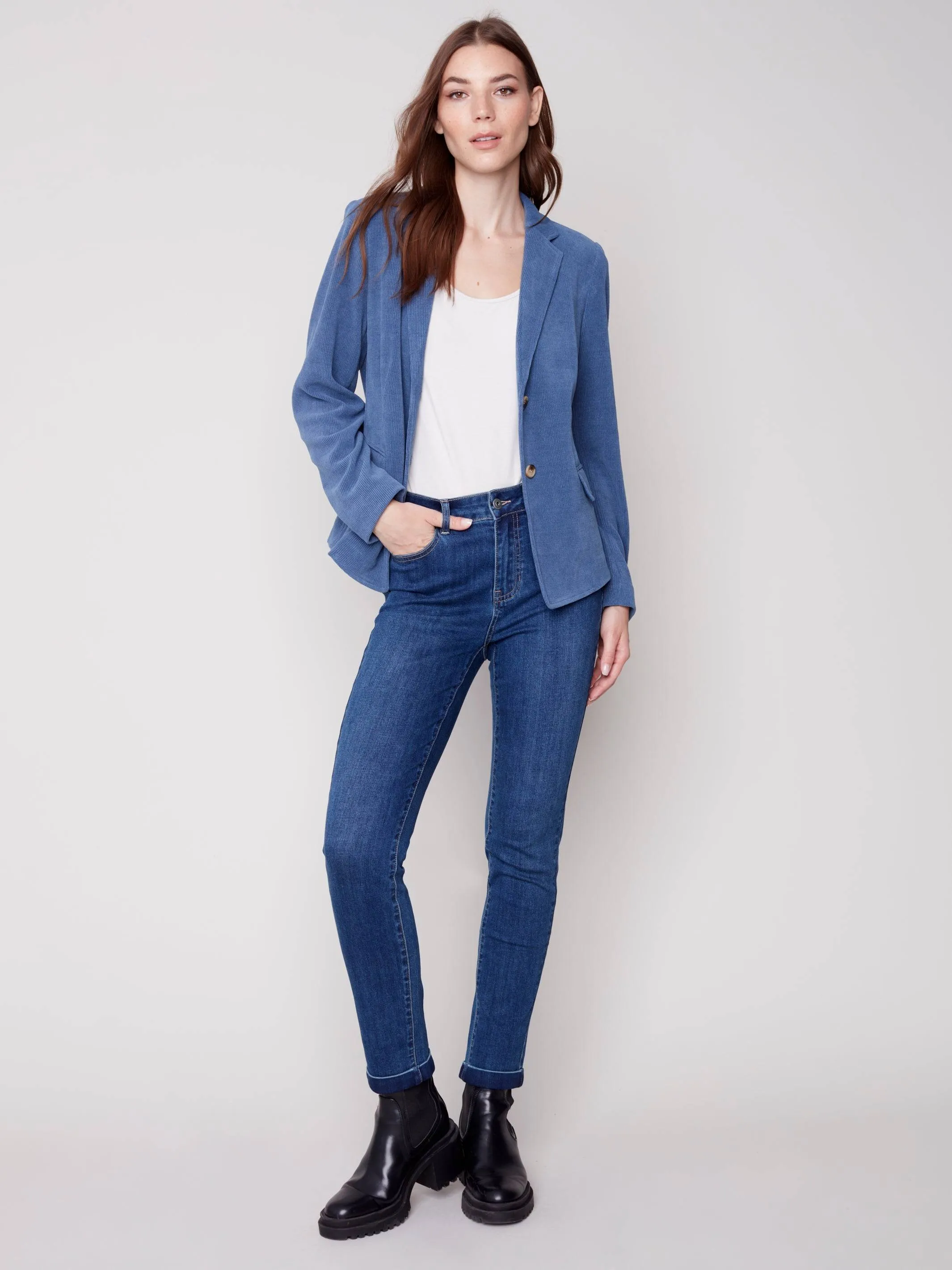 Buttoned-front Corduroy Blazer