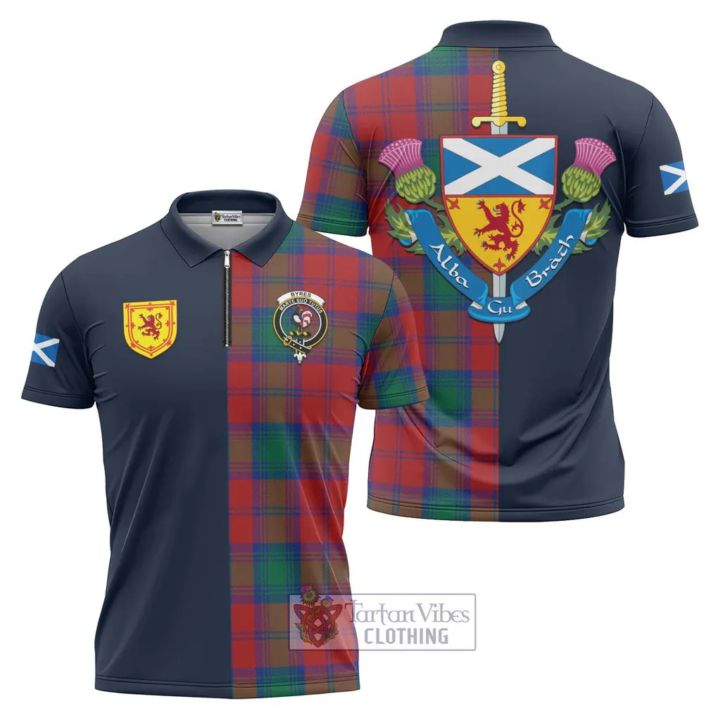 Byres (Byses) Tartan Zipper Polo Shirt Alba with Scottish Lion Royal Arm Half Style