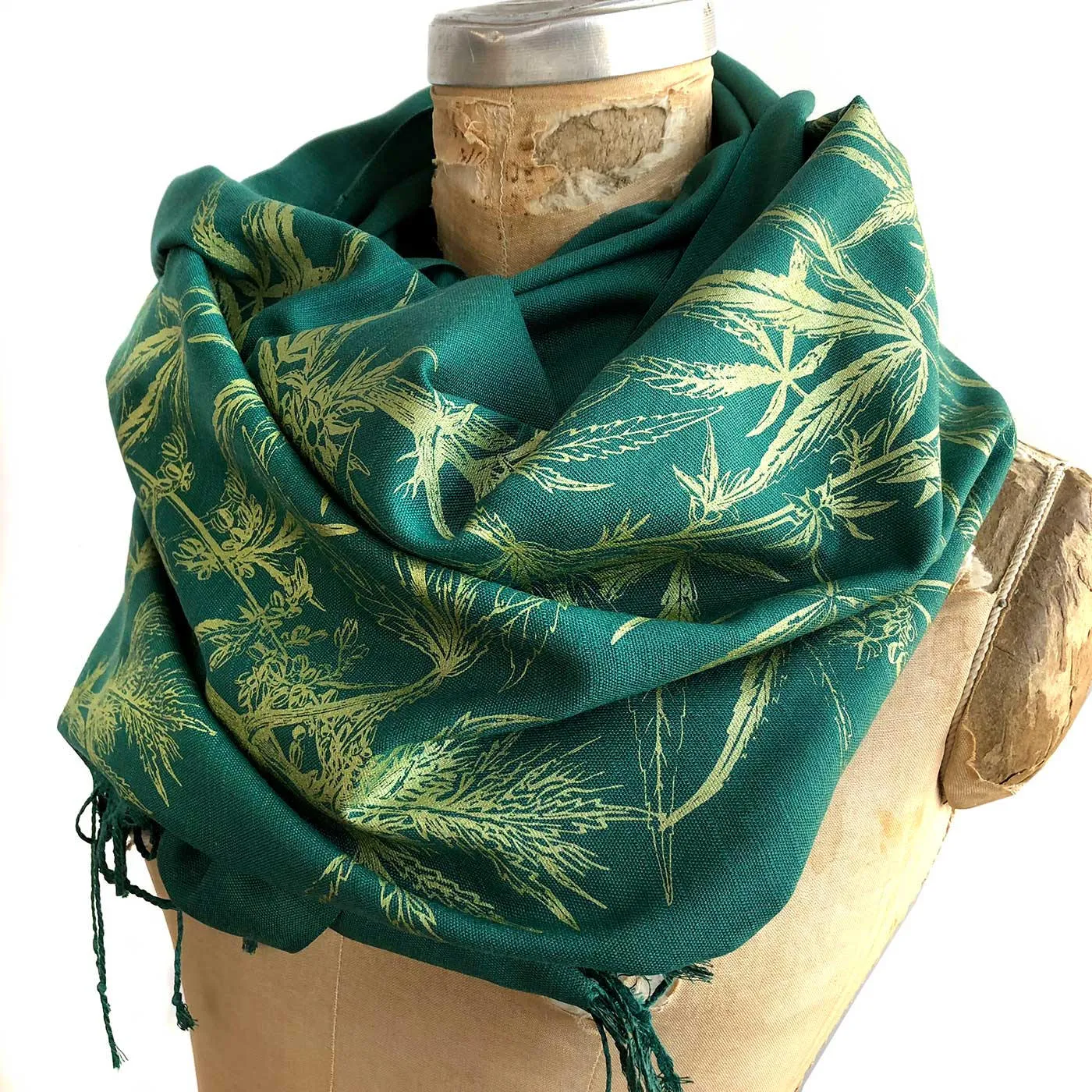 Cannabis Pashmina Scarf. Marijuana leaf printed bamboo scarf