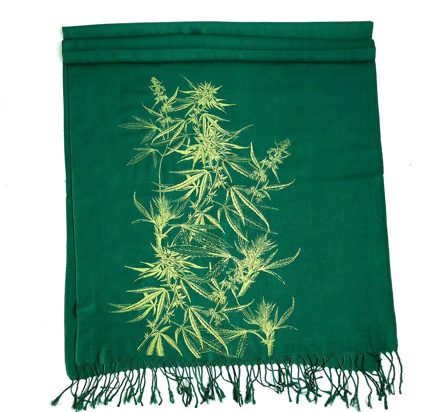 Cannabis Pashmina Scarf. Marijuana leaf printed bamboo scarf