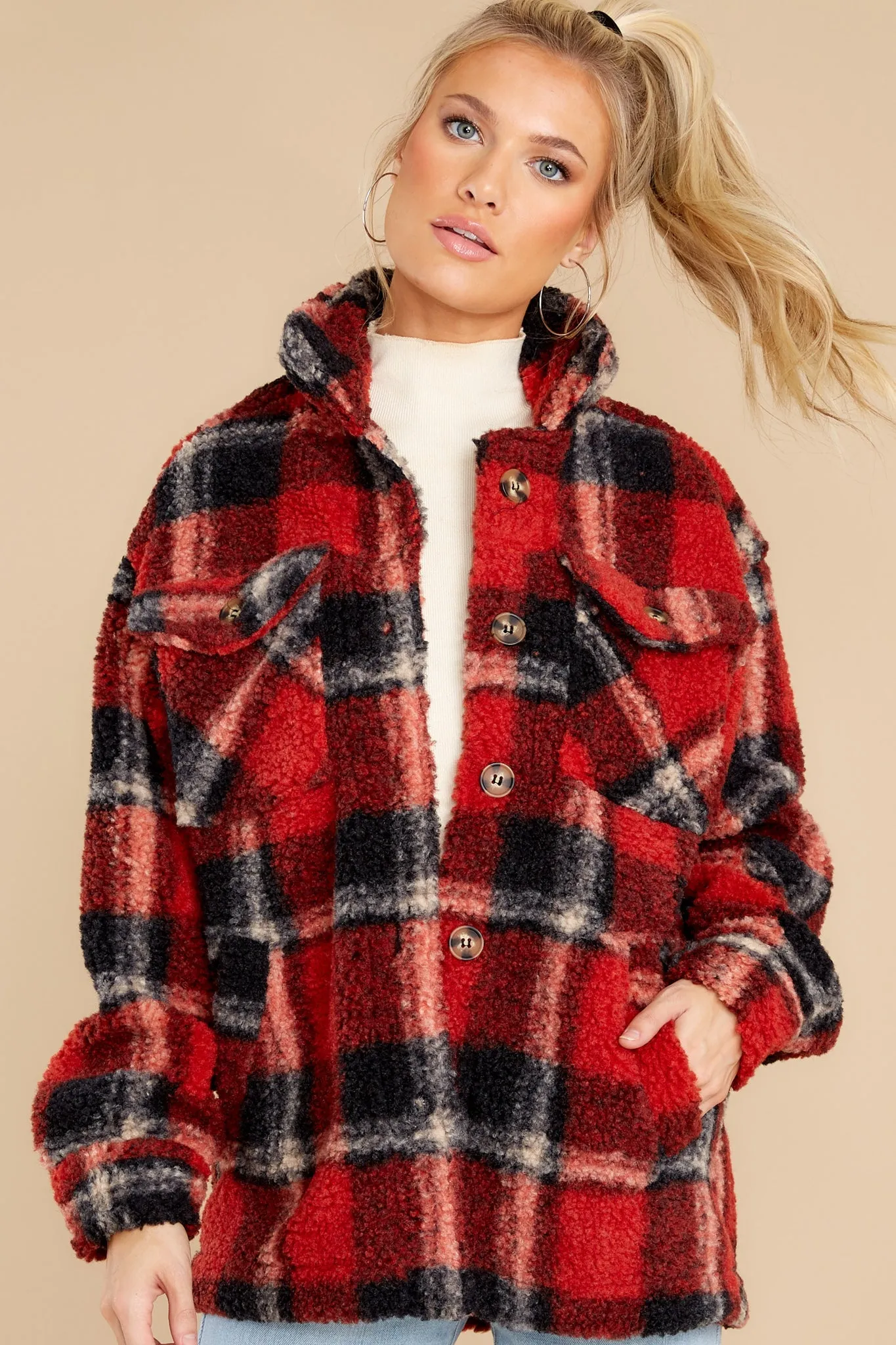 Can't Wait To See You Red Plaid Shacket