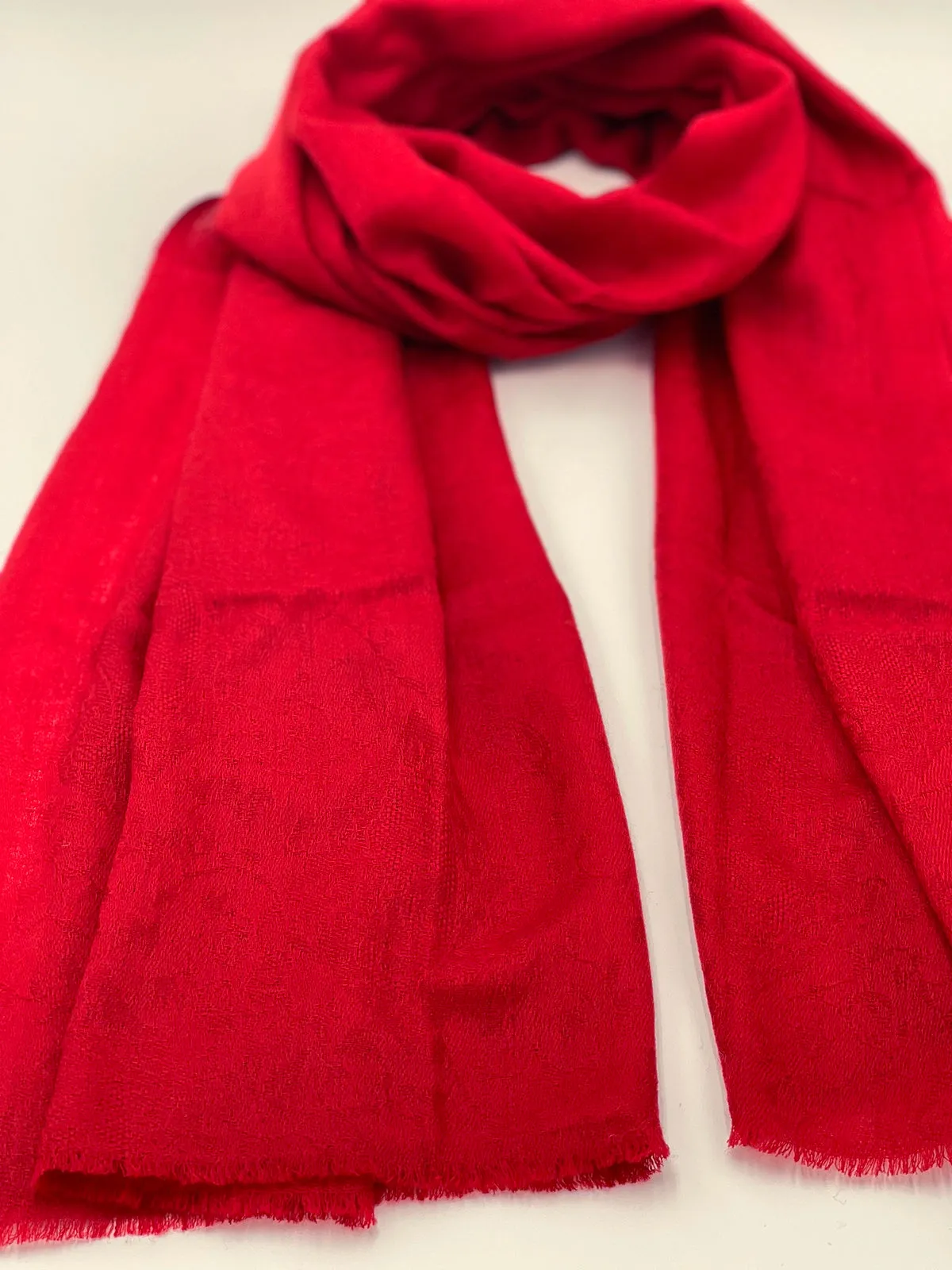 Cashmere Scarf - SELF DESIGN BRIGHT RED