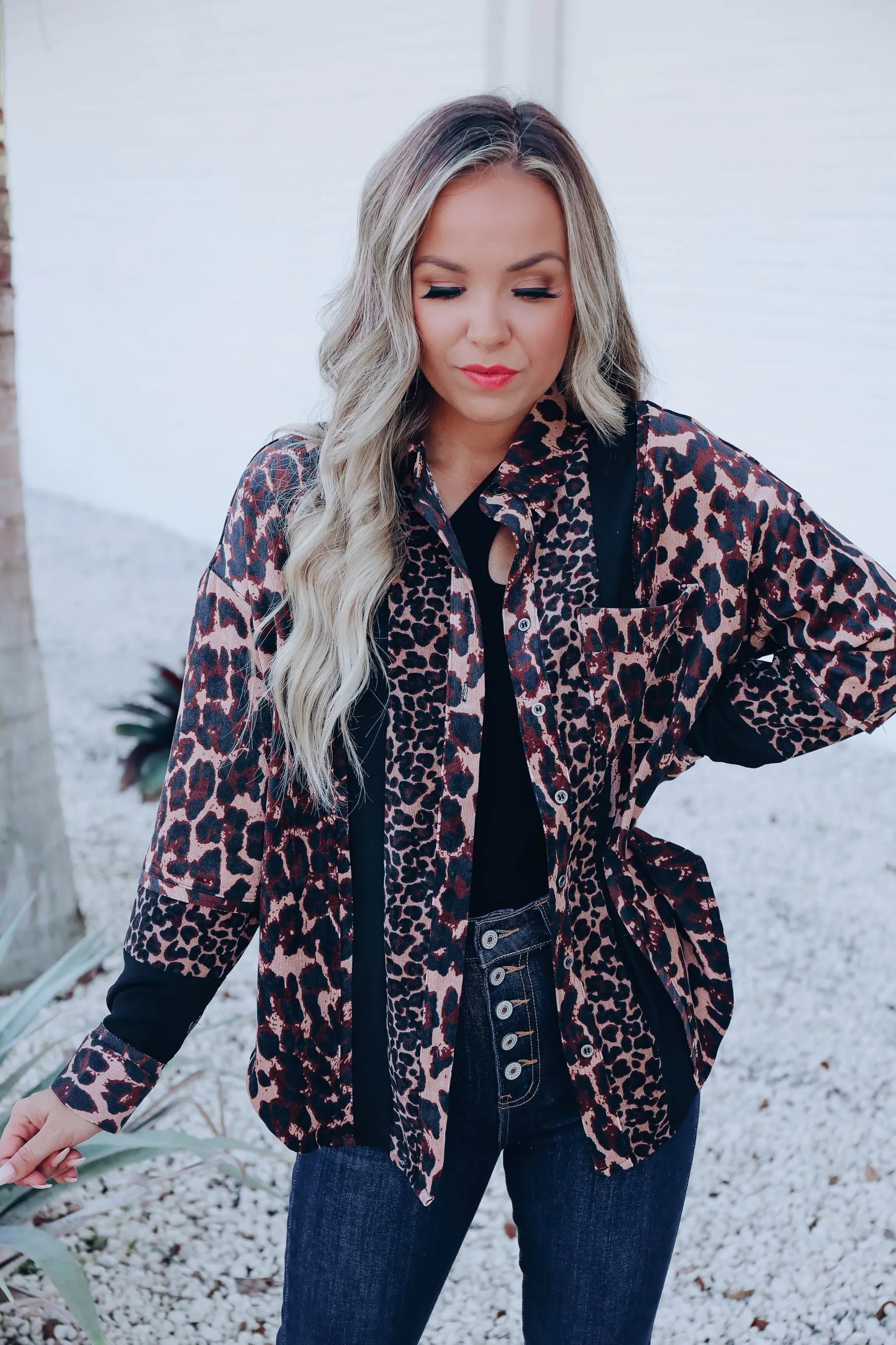 Cassidy Corduroy/Leopard Print Shirt