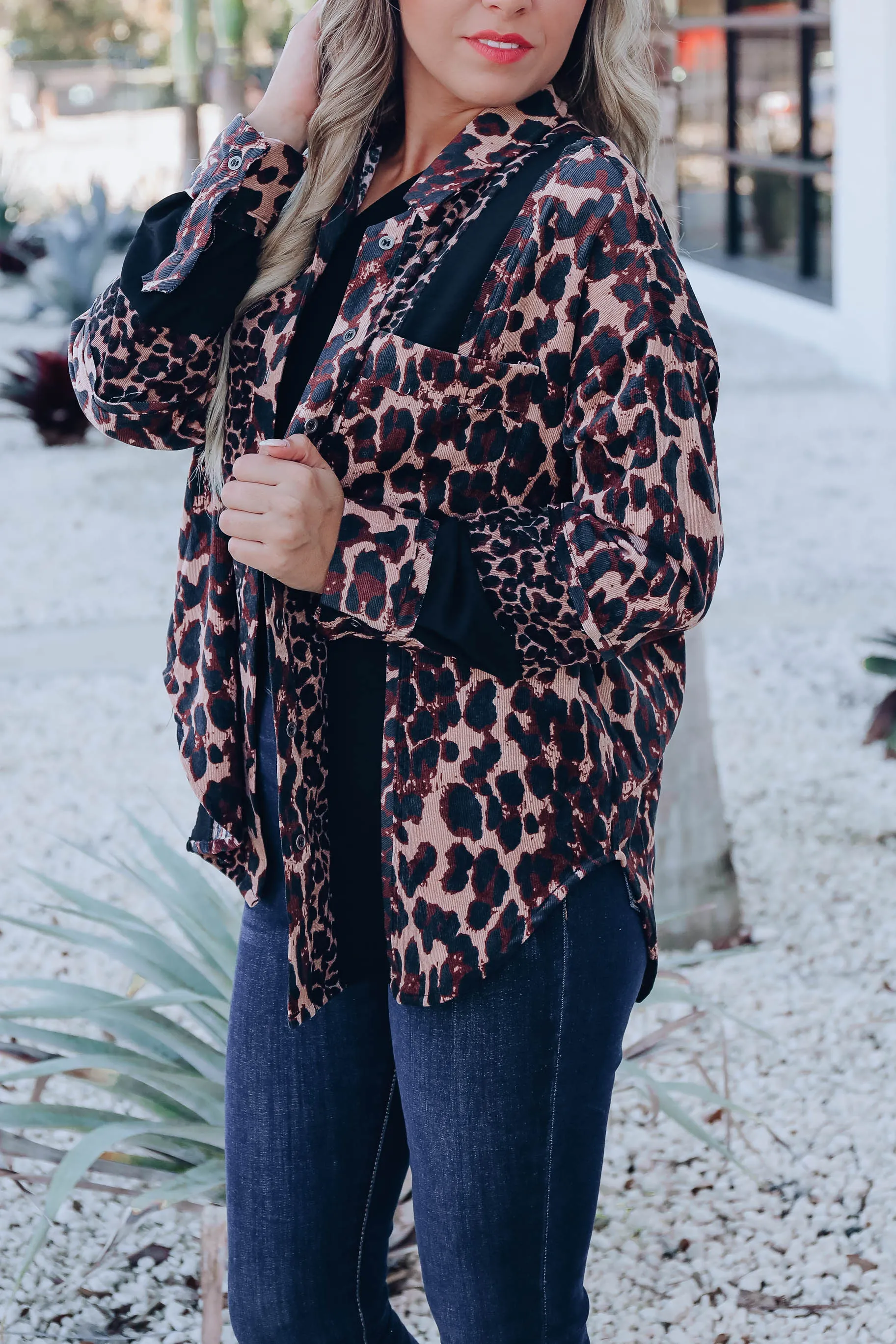 Cassidy Corduroy/Leopard Print Shirt