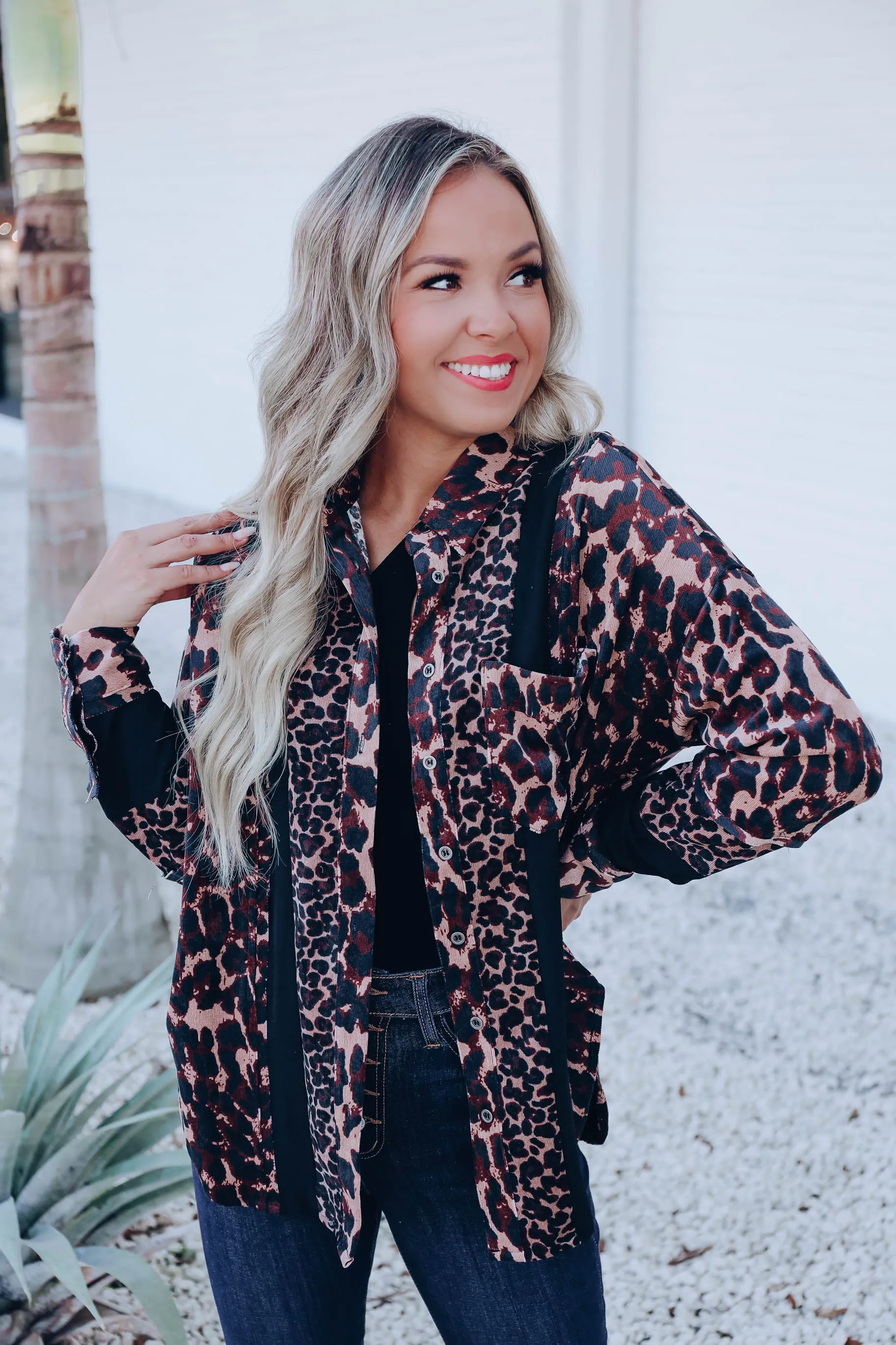 Cassidy Corduroy/Leopard Print Shirt