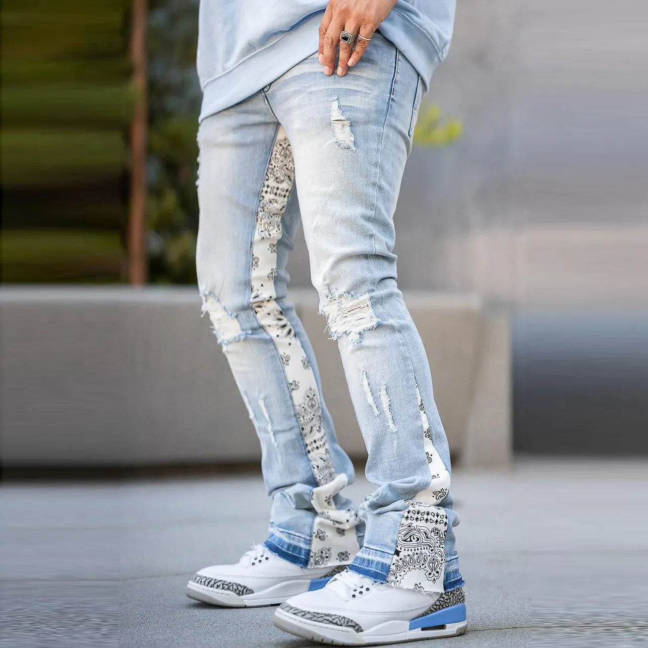 Casual washed street patchwork jeans