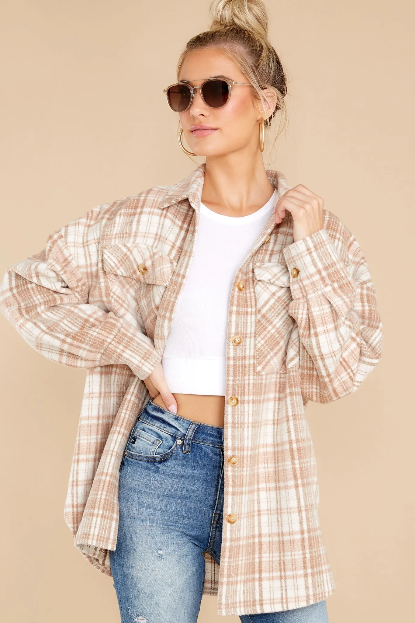 Casually Cozy Camel Multi Plaid Shacket